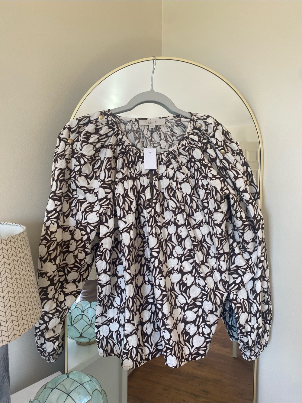 LOFT Brown & White Floral Balloon-Sleeve Blouse - Picture 2 of 9